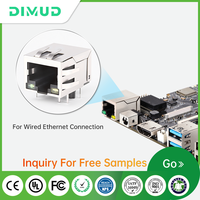 Connecteur Ethernet RJ45 double port 1x2 à entrée latérale traversante pour montage sur circuit imprimé avec LED Y/G et fiche femelle 8P8C blindée en métal