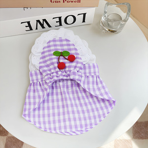 Vestido Morado a Cuadros para Perro, con Cuello Halter y Falda, Atuendo Veraniego Adorable para Razas Pequeñas como Teddy, Bichón, Pomerania y Maltés - Product Image 1