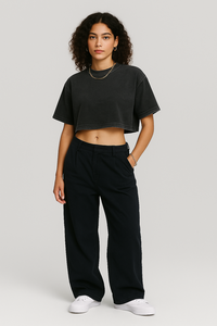 Maglietta Vintage in maglia corta da <span class=keywords><strong>donna</strong></span> Y2k con maglia corta in poliestere/cotone 230gsm con acqua acida lavata Slim Fit stampa estiva per la corsa in <span class=keywords><strong>palestra</strong></span> sportiva - Product Image 5