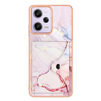 Étui de protection antichoc électroplaqué pour Redmi avec fente pour cartes intégrée, pochette à cartes non amovible et design marbre