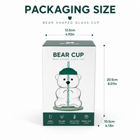 Vaso de Vidrio Personalizado de 20oz con Forma de Oso, con Pajita, Tapa de Silicona, Posavasos y Caja de Regalo. Lindo Vaso de Vidrio al por Mayor, Set de Bebidas OEM ODM.