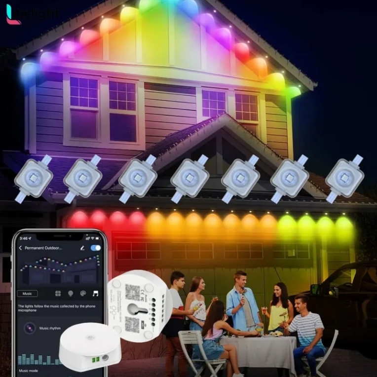 Smart Outdoor LED Roof RGB Pixel Point Light APP Controlled Christmas Eave Lights for Theme Park Holiday