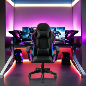 Fauteuil de Gaming Inclinable en Cuir avec Barre Lumineuse LED RGB, Pivotant à 360 Degrés, en PU et Nylon, Vente en Gros Usine, Échantillon Gratuit pour Gamers et Bureaux - Product Image 2