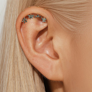 Clous d'oreille en argent sterling 925 à dos plat 1,2*6 mm avec agate naturelle ronde pour piercing - Product Image 5
