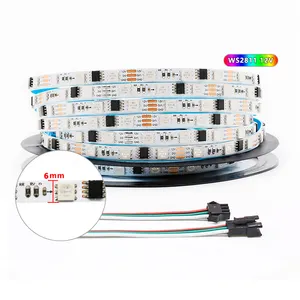 WS2811 Lampu LED Addressable RGB Strip Ramping 60 LEDs/M Kontrol Eksternal IC 20 Pixel/m DC 12V 14.4 W/m 6Mm Putih FPCB JST 3Pin