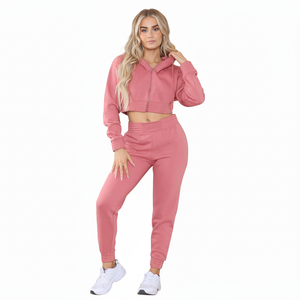 Invierno sólido prendas de vestir exteriores transpirable de talla grande para mujer de alta calidad de moda de manga completa de lana conjunto de chándales de calle alta - Product Image 1