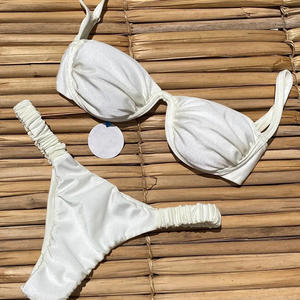 Conjunto Sexy Feminino de 2 Peças com Decote Halter, Biquíni Brasileiro Sólido e Brilhante, Roupas de Praia de Secagem Rápida e Respirável, Swimwear com Efeito Push Up - Product Image 2