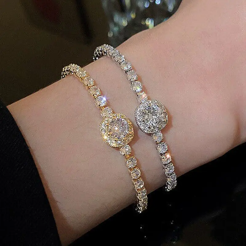 Fashion Sparkling Zircon Adjustable Bracelet Gold Plated Copper Crystal Tennis Chain Bracelets For Women