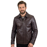 Veste décontractée unisexe BS International, col mandarin, hiver, en cuir de mouton, de veau et de chèvre noir, toile et fibre de bambou sur le devant