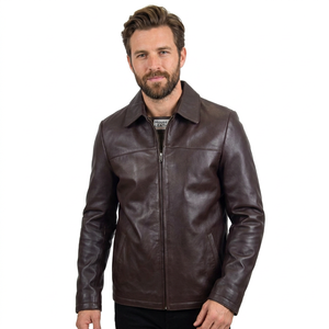 Veste de course unisexe décontractée BS International, col mandarin, hiver, cuir de veau noir, toile, doublure en fibre de bambou - Product Image 1