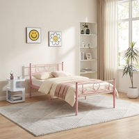 Cadre de lit en métal rose romantique, taille double, plateforme en acier, lit en fer robuste avec forme de cœur pour chambre d'enfants ou de filles