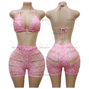 Maxsun Dancewear Trajes exóticos Rendimiento Ropa de baile Nuevo Sexy Impreso <span class=keywords><strong>Tanga</strong></span> sin espalda Bikini de dos piezas Sexy Girl Dance Wear - Product Image 3