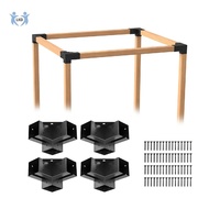 Kit de supports de pergola 4x4 Woodworks, extension d'angle 3 voies, revêtement en poudre noire, supports métalliques pour poutres en bois, clôture, abri de voiture