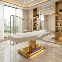 Lit de massage facial électrique réglable haut de gamme, multifonctionnel, moderne, en acier inoxydable, pour salon de beauté et spa