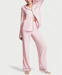 Fabrik benutzer definierte Baumwolle lange Pyjama-Set Lounge Wear Rayon Viskose Home Wear Weibliche Modal Damen Nachtwäsche Modal Bambus Pyjamas