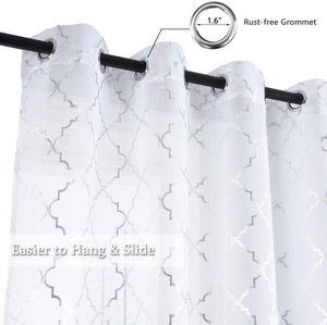 100% Polyester voilage feuille d'argent métallique géométrique marocain carrelage treillis noir argent Voile rideau - Product Image 3