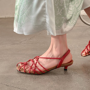 Nuevos Zapatos de <span class=keywords><strong>Mujer</strong></span> 2025 de Diseño Francés, Tejido Calado, Tacón Bajo, Sin Cordones, de Verano, de Piel Vacuna, Punta Abierta, para Fiesta y Boda, con Suela Antideslizante de TPR - Product Image 2