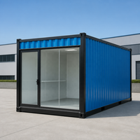 Maison conteneur détachable à assemblage rapide, directement de l'usine, cabine de sécurité bleue avec mur en verre panoramique
