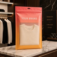 Pochette zippée personnalisée pour vêtements avec fenêtre transparente, sac d'emballage PE refermable, finition mate, soudure trois côtés avec trou de suspension