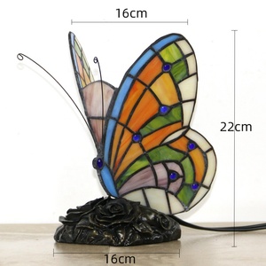 LongHuiJing Tiffany Style Stained Glass Accent Lamp Resin Base <b>Night</b> <b>Light</b> Stain Glass Home Decor Butterfly Lamp - Product Image 4