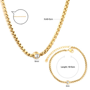 Conjunto de Pulsera y Collar con Diamantes Redondos Geométricos, Bisel de Aleación de Zinc, Joyería Unisex para Regalo - Product Image 2