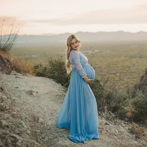 Сексуальное Женское Платье для беременных кружевное платье для беременных с длинными рукавами кружевное лоскутное сексуальное свободное платье для беременных