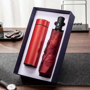 Coffrets cadeaux d'entreprise promotionnels de luxe personnalisés 2 en 1, parapluie en cuir anti-UV et tasse isotherme, pour hommes et femmes - Product Image 2