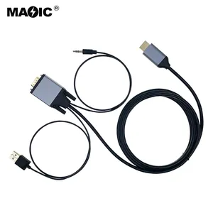 2023 Newest OEM 1.8M HDMI to VGA Cable with Audio and Power Supply Cable 1080P HDMI Male to VGA Male Cable with Sound and Power