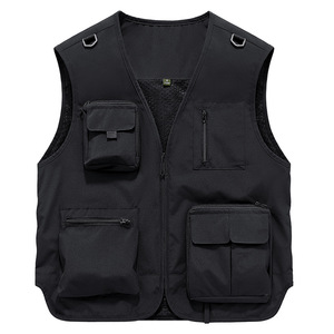 Gilet en toile multi-poches pour homme, col en V, coupe ample, fin, respirant, à bouton unique, style décontracté, pour le travail ou la pêche, printemps-automne, grandes tailles - Product Image 1