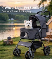 Poussette pour animaux de compagnie à 4 roues avec cadre en métal personnalisé, légère, pliable, pour usage commercial