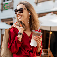 Onbreekbare PET Frappuccino bekers met drinklepels, exportkwaliteit, transparante plastic tumblers voor desserts