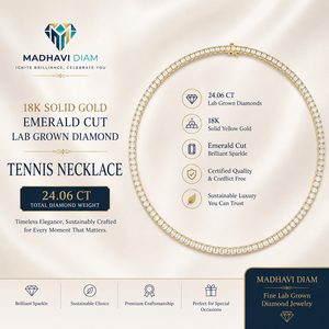 14K Solid Yellow Gold <b>Emerald</b> Cut Lab Grown Diamond Tennis Necklace | 24.06 CT Luxury Necklace - Product Image 1