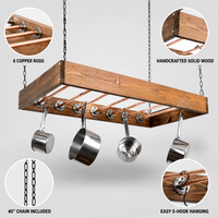 Étagère à casseroles de style farmhouse, étagère à casseroles suspendue au plafond, en bois et en cuivre, avec support de rangement réglable pour la cuisine