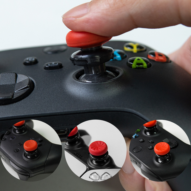 Performance Thumbsticks FPS for PS5/ PS4 for Xbox X|S / One for Switch Pro Controller Thumb Grips | 2 High-Rise Concave, Red