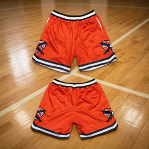 Shorts de basketball orange pour hommes avec logo frontal, taille mi-haute, cordon de serrage, élastique, maille respirante, décontracté - Product Image 5