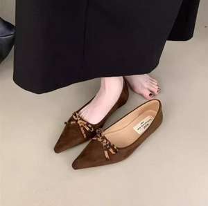 Zapatos sin cordones de oficina de Invierno para mujer, cómodas bailarinas con punta en pico y estampado de leopardo, planos sólidos de verano para mujer - Product Image 1