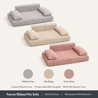 Canapé-lit pour animaux de compagnie en velours côtelé à poils coupés, avec dossier et accoudoirs en forme de L, mousse 28D, housse imperméable, amovible et lavable en machine, utilisable comme niche