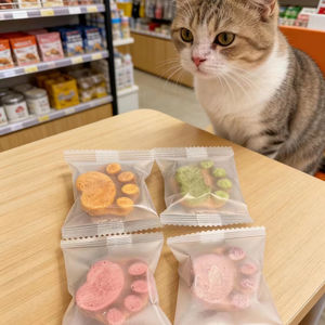 Friandises lyophilisées pour chats à base <span class=keywords><strong>de</strong></span> viande crue avec poulet, herbe, citrouille et patate douce pour la santé gastro-intestinale - Emballage individuel - Product Image 1