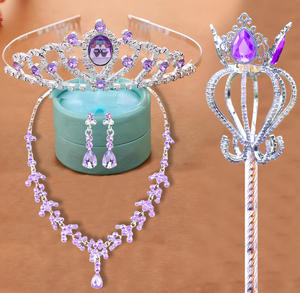 Ensemble de bijoux pour fille princesse de fête, 3 pièces, couronne de cheveux en strass colorée, sceptre, collier, boucles d'oreilles, pour anniversaire - Product Image 3