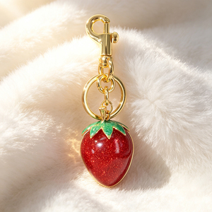 Cute 3D Strawberry Zinc Alloy Carabiner Keychain Fashion Trend <b>Key</b> <b>Ring</b> for <b>Bag</b> Decor - Product Image 1