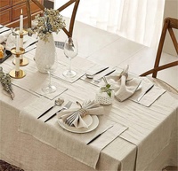 Nappe rectangulaire personnalisée en lin beige, vente en gros, nappe en coton à ourlet festonné pour la décoration de dîners et mariages