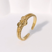 Bague tendance en acier inoxydable double couche avec nœud et cœur, plaquée or 18 carats, hypoallergénique, minimaliste, accessoires de mode
