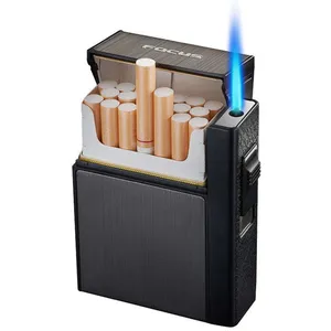 热卖经典设计烟盒打火机二合一定制标志充气打火机烟盒打火机