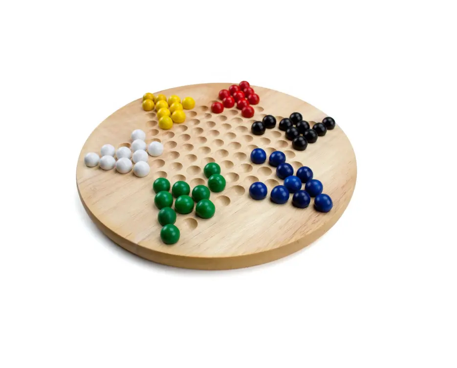 Made of natural wood materials, wooden Chinese checkers is a classic strategy game for all ages, including 60 wooden balls