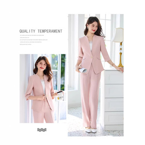 Women's Suit Set Pink White Three Quarter Sleeve Satin Office Lady Work Professional Breathable Spring Summer 2026 - Product Image 2