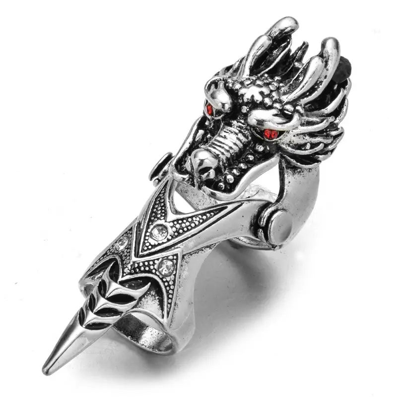 Retro personality Chinese style domineering East Sea Dragon King ring rock skeleton dragon joint ring