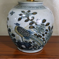 Lampe de table en céramique rustique peinte à la main, motif paon et fleurs, style antique, pour salon, villa, hôtel, décoration