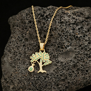 Nuevo Diseño de Moda <span class=keywords><strong>Dollar</strong></span> <span class=keywords><strong>Tree</strong></span>, Colgante Dorado con Incrustaciones de Circonitas, Super Brillante con Cadena de Cuerda, Joyería de Regalo - Product Image 1