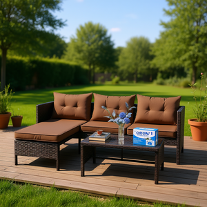 Conjunto de Sofás de Mimbre Marrón para Patio Exterior, 3 Piezas con Cojines, Diseño Moderno Seccional para Conversación - Product Image 2