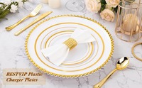Assiettes de présentation en plastique avec bord doré, assiette de présentation de luxe transparente pour mariage 13 pouces, décoration de table élégante